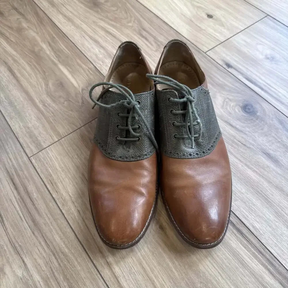 Cole Haan size 10 M mens Nubuck Leather oxfords brown and Green Preppy Business